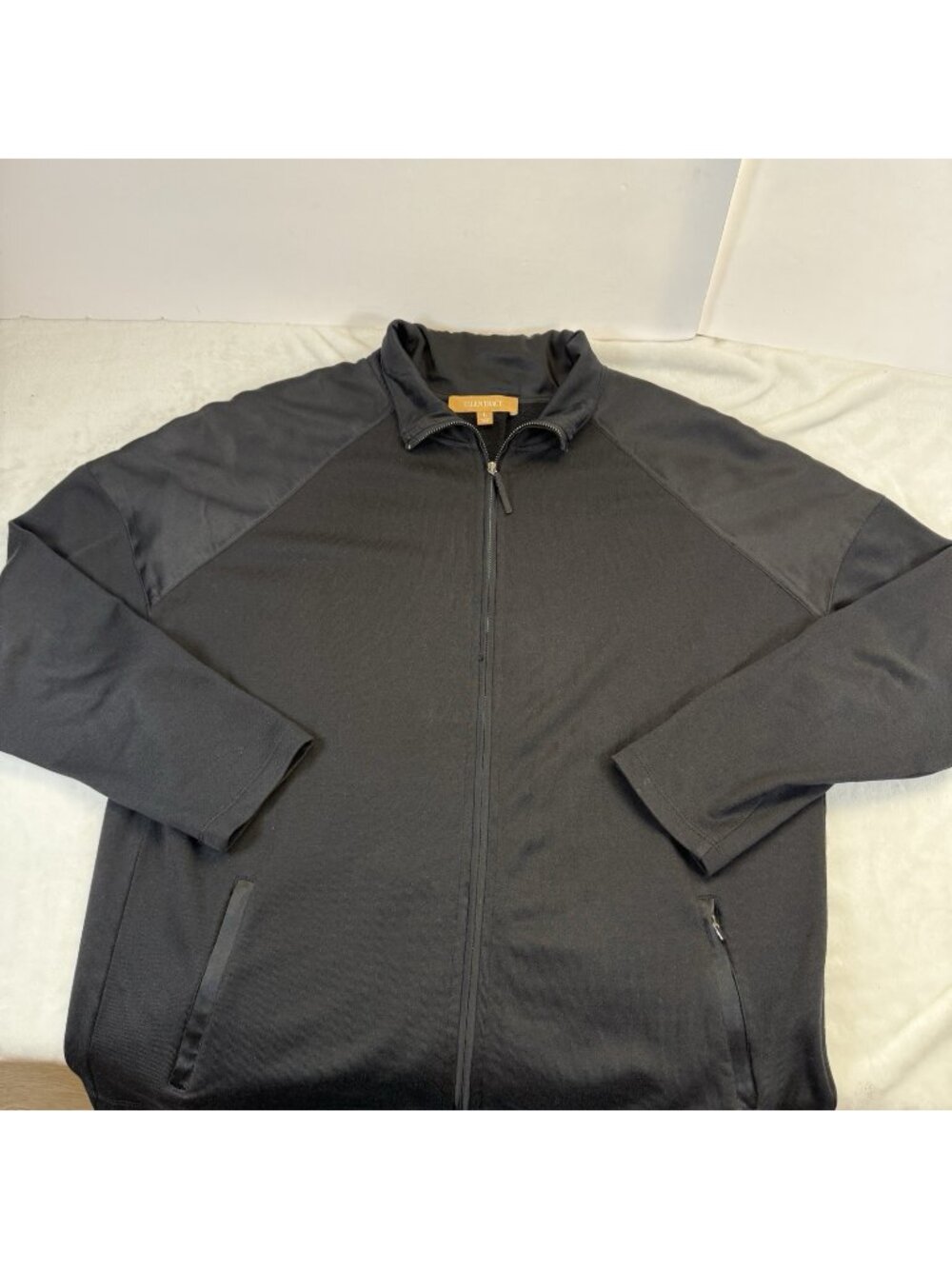 Ellen Tracy | Black Women’s Jacket With Zipper Large Silk Cotton Pockets Casual